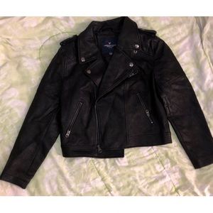 american eagle black leather jacket
